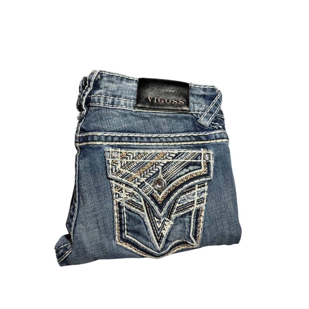 Vigoss The New York Capri Jeans Womens 7/8 Medium Wash Embroidered Rhinestone - Picture 1 of 15